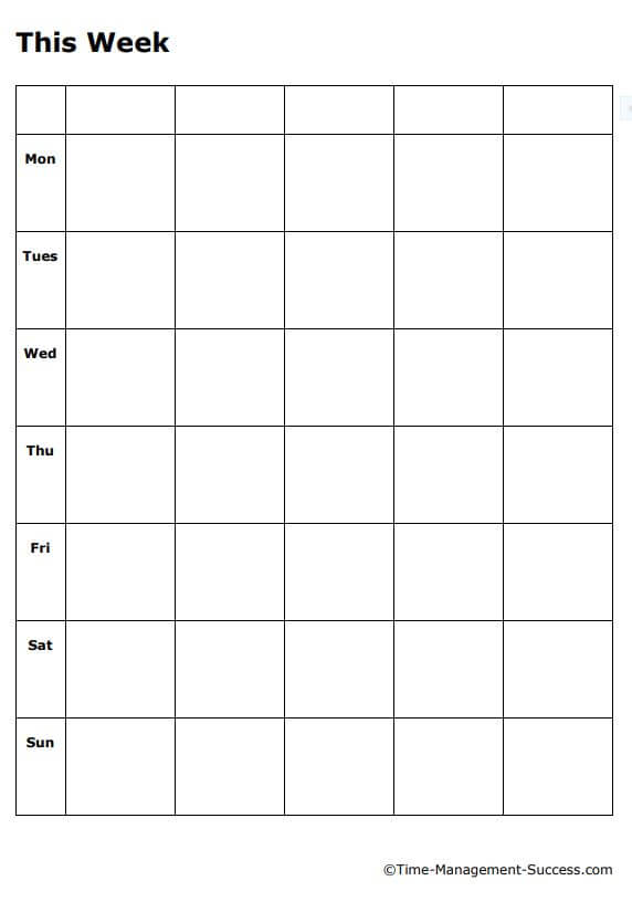 Monday to Sunday 5 column week planner